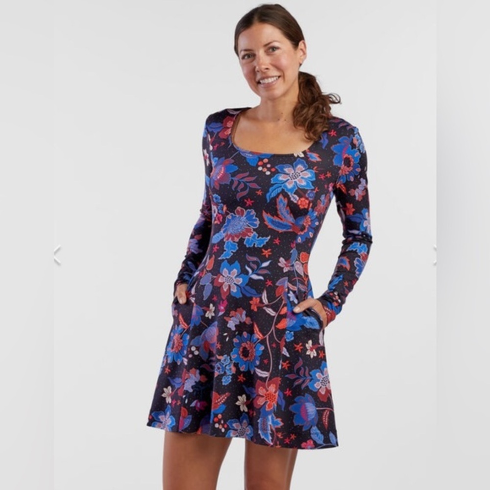 Title Nine floral Dream Square Neck Long Sleeve Dress Jardin - Picture 2 of 11